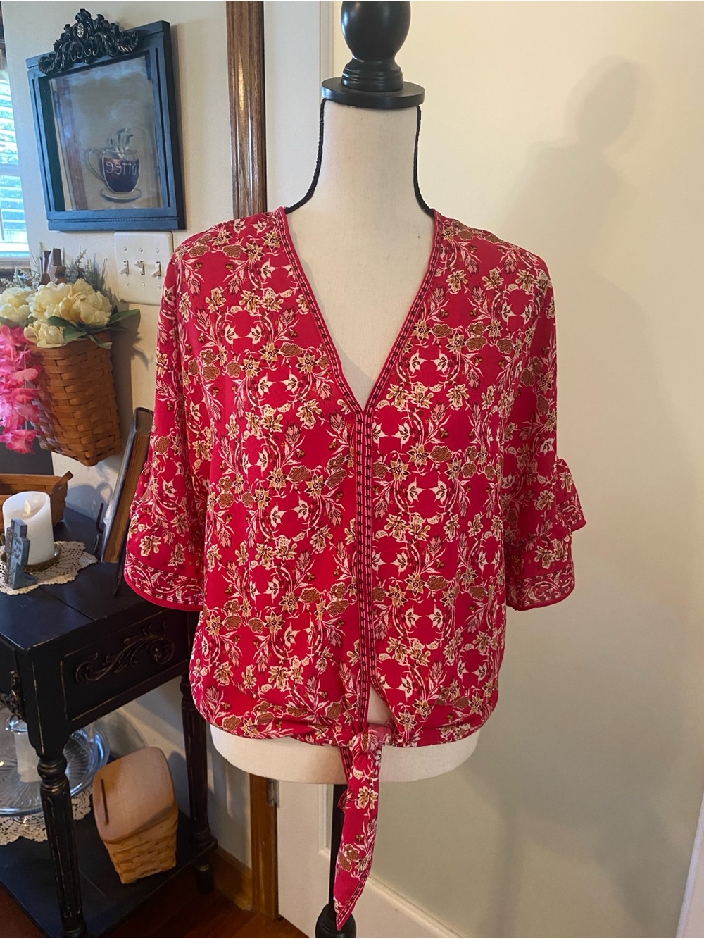 Max Studio Pink Floral Tie-Front Blouse